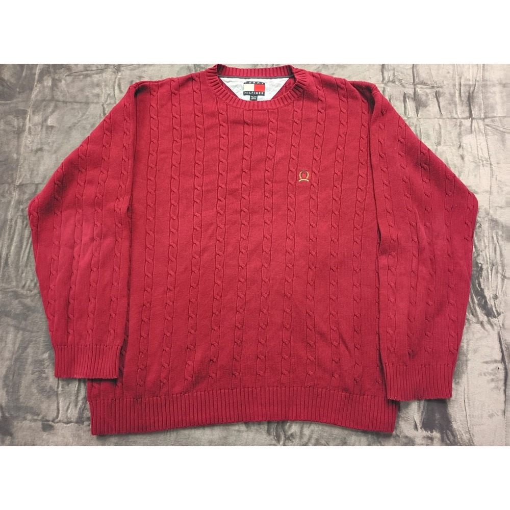 Tommy Hilfiger Men's Red Cable Knit Crewneck Sweater XXL